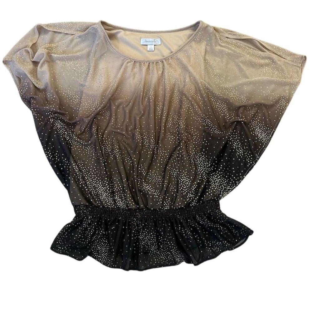 Dressbarn Women's Gold Ombre Glitter Blouse Size S Flutter Sleeve - Picture 5 of 8
